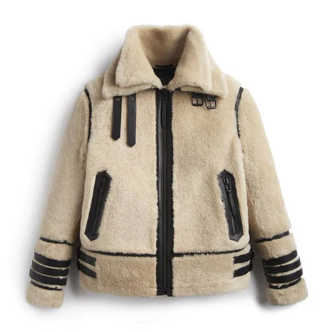 Stripped Off White Shearling Leather Jacket