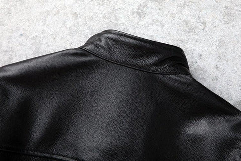 Men’s Classic Black Genuine Leather Cafe Racer Jacket