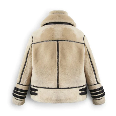 Stripped Off White Shearling Leather Jacket
