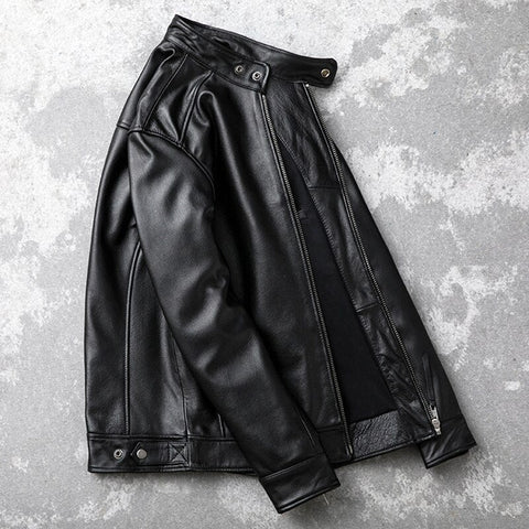 Men’s Classic Black Genuine Leather Cafe Racer Jacket