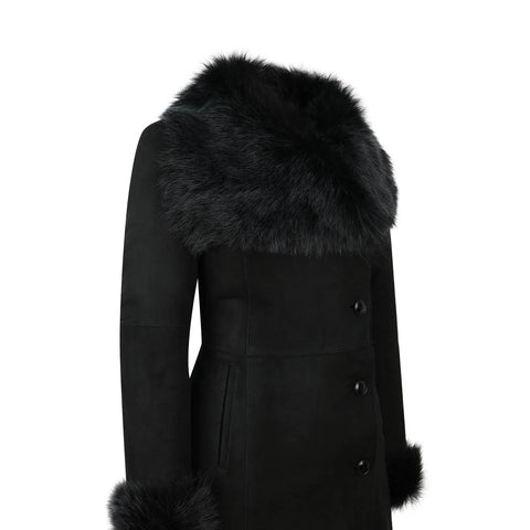 Women’s Real Sheepskin Suede Trench Coat – Slim-Fit 3/4 Long Designer Jacket