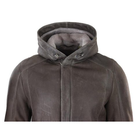 Men’s Brown Soft Sheepskin 3/4 Hooded Jacket – Genuine Leather Winter Overcoat