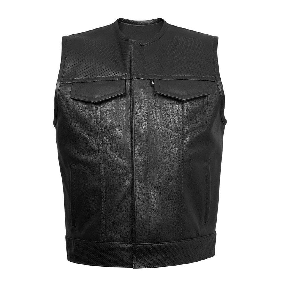 50-50 Club Vest 2 Men's Motorcycle Leather & Textile Biker Club Style Riding Vest Black