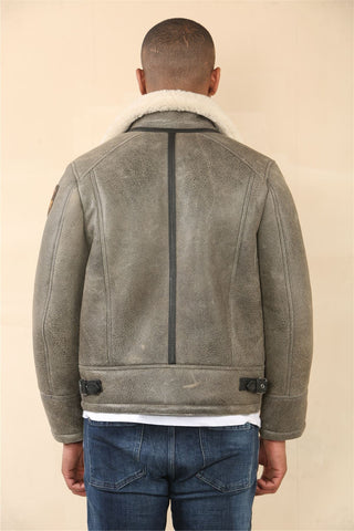 Men’s Grey B3 Shearling Aviator Jacket - Real Sheepskin Leather Bomber Winter Coat