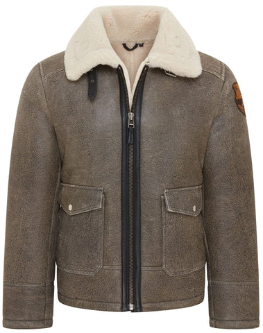 Men’s Grey B3 Shearling Aviator Jacket - Real Sheepskin Leather Bomber Winter Coat