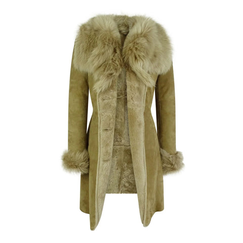 Women’s Luxury Toscana Sheepskin 3/4 Coat – Real Suede & Beaver Shearling Jacket (Copy)
