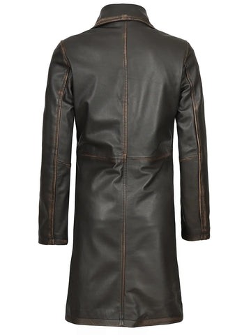 Women's Distressed Brown Leather 3/4 Length Coat - Vintage Biker Heritage