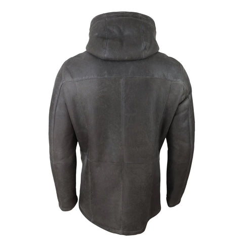 Men’s Brown Soft Sheepskin 3/4 Hooded Jacket – Genuine Leather Winter Overcoat