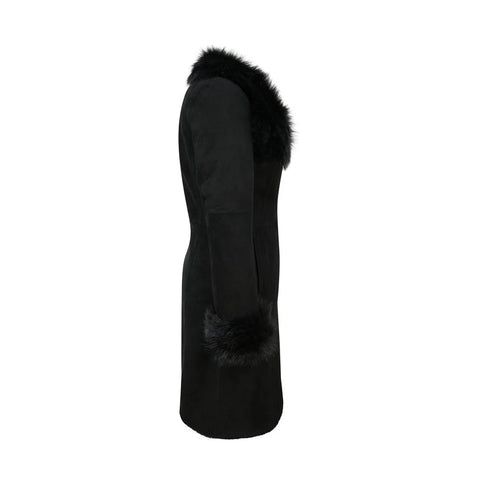 Women’s Real Sheepskin Suede Trench Coat – Slim-Fit 3/4 Long Designer Jacket