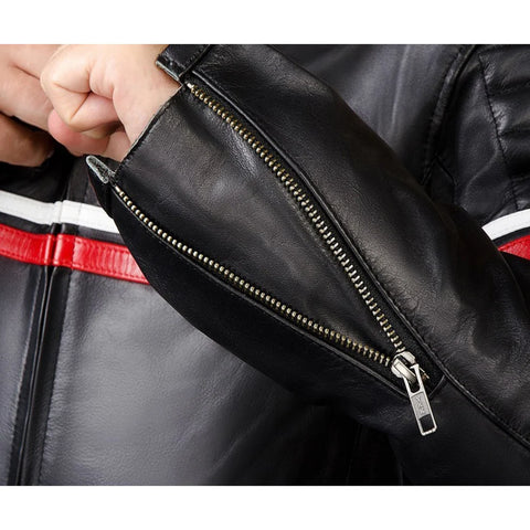 Metropolis Biker Leather Jacket with Red Stripe — Premium Motorcycle Jacket