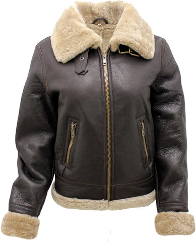 Women’s Brown B3 Ginger Flying Jacket - Genuine Real Sheepskin Aviator Coat