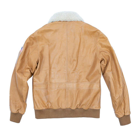 Men’s Heritage Tan Leather Flight Bomber Jacket with Faux Fur Collar