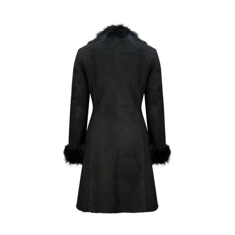 Women’s Real Sheepskin Suede Trench Coat – Slim-Fit 3/4 Long Designer Jacket