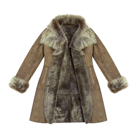 Women’s Italian-Style Real Sheepskin Suede Trench Coat – Tailored 3/4 Long Jacket