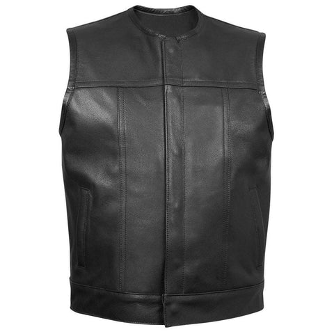 Leather Club Vest Men's Black Motorcycle Biker Genuine Leather Vest No Chest Pockets Club Style Riding Vest