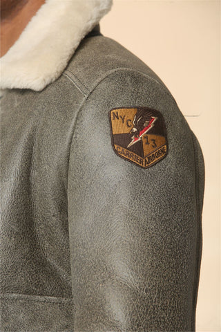 Men’s Grey B3 Shearling Aviator Jacket - Real Sheepskin Leather Bomber Winter Coat
