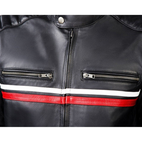 Metropolis Biker Leather Jacket with Red Stripe — Premium Motorcycle Jacket