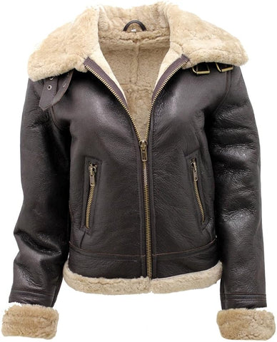 Women’s Brown B3 Ginger Flying Jacket - Genuine Real Sheepskin Aviator Coat