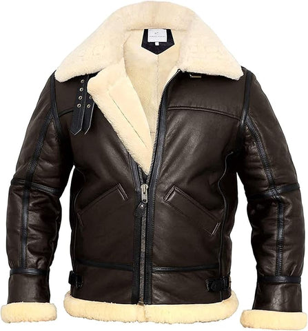 B3 Bomber Aviator Jacket - Men’s Genuine Shearling Leather Winter Coat