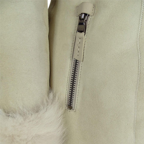 Women’s Cream Toscana Sheepskin 3/4 Long Hooded Jacket – Designer Suede Coat