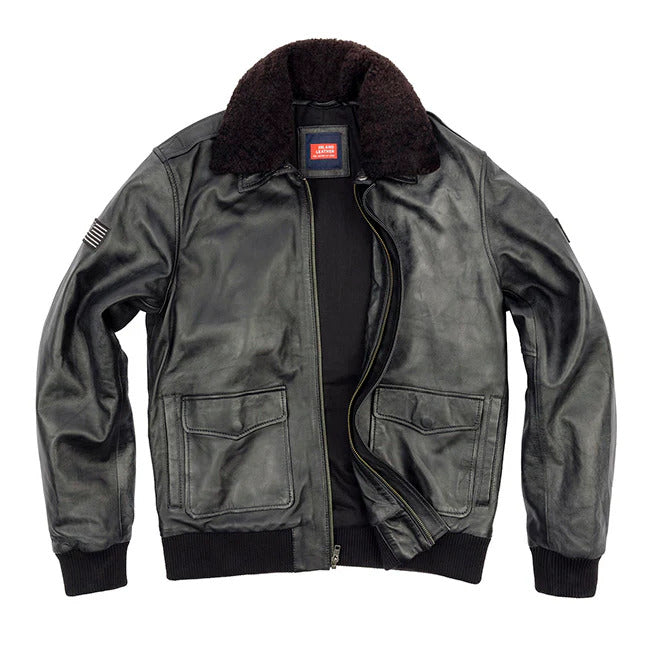 Men’s Stealth Black G-1 Flight Bomber Jacket with Dark Shearling Collar