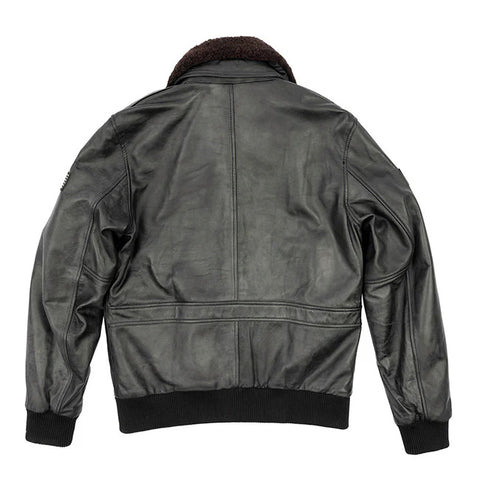 Men’s Stealth Black G-1 Flight Bomber Jacket with Dark Shearling Collar