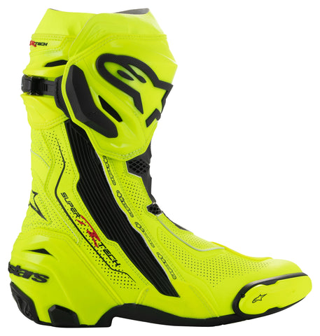Alpinestars Supertech R Vented Motorcycle Boots — Neon Yellow Race Boots with Maximum Airflow, Premium Protection, and Track-Ready Performance