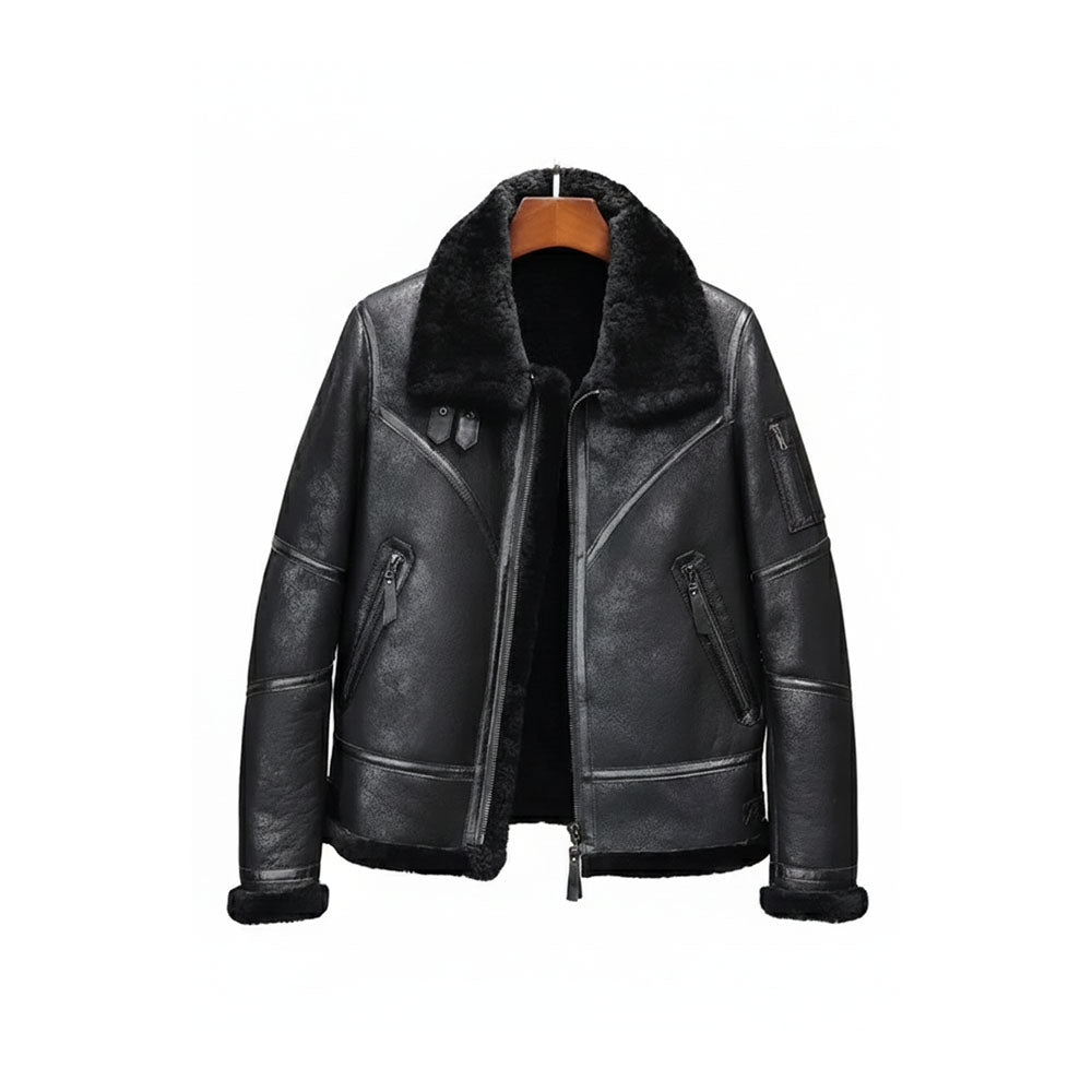 Aviator Black Bomber Leather Jacket Winter Coat