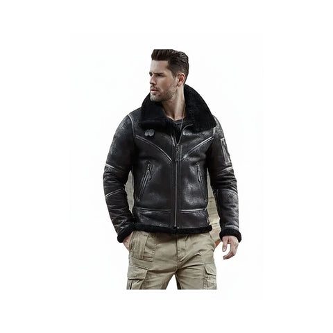 Aviator Black Bomber Leather Jacket Winter Coat