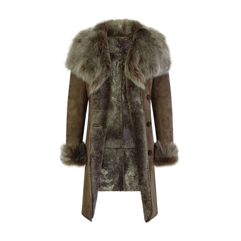 Women’s Italian-Style Real Sheepskin Suede Trench Coat – Tailored 3/4 Long Jacket