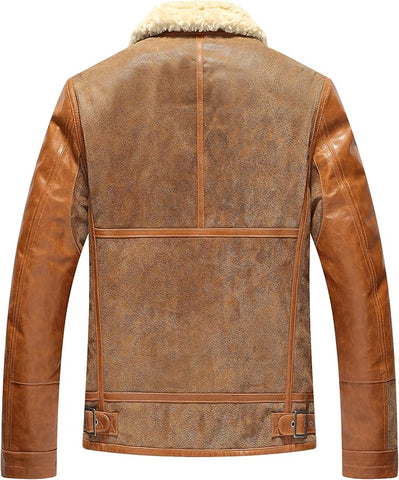 Men’s Leather Bomber Pilot Jacket - Genuine Shearling Aviator Winter Coat