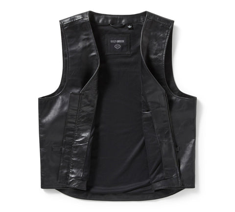 Men's Bar & Shield Leather Vest Black Motorcycle Biker Riding Genuine Leather Sleeveless Jacket
