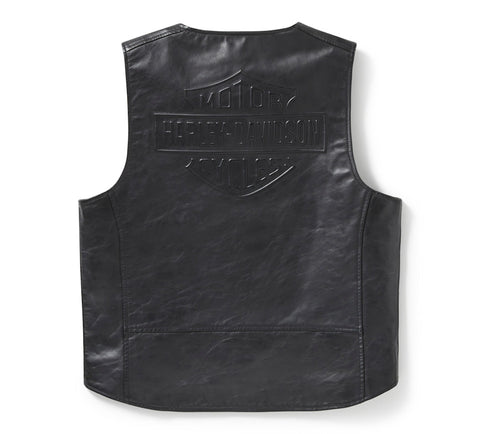 Men's Bar & Shield Leather Vest Black Motorcycle Biker Riding Genuine Leather Sleeveless Jacket