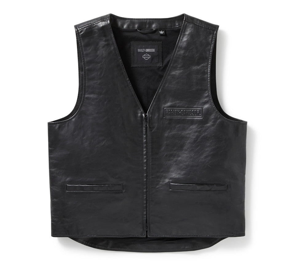 Men's Bar & Shield Leather Vest Black Motorcycle Biker Riding Genuine Leather Sleeveless Jacket