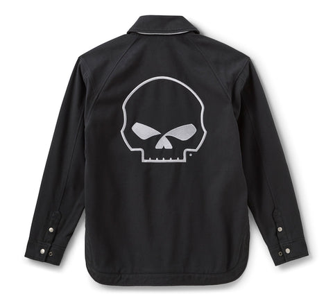 Women's Willie G Skull Biker Jacket - Cotton Polyester Moto Style with Curved Hem