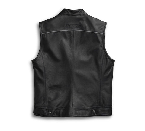 Men's Foster Leather Vest Black Motorcycle Biker Genuine Leather Riding Sleeveless Jacket