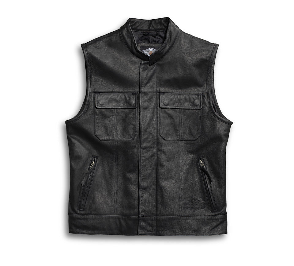 Men's Foster Leather Vest Black Motorcycle Biker Genuine Leather Riding Sleeveless Jacket