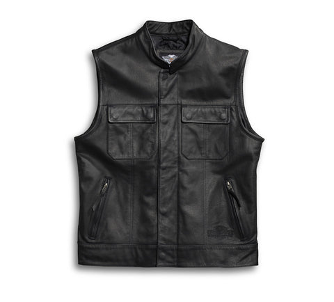 Men's Foster Leather Vest Black Motorcycle Biker Genuine Leather Riding Sleeveless Jacket