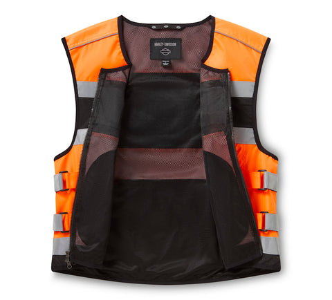 Men's H-D Hi-Vis Vest Hi-Vis Orange Motorcycle Riding Safety Vest Lightweight Polyester Reflective Vest