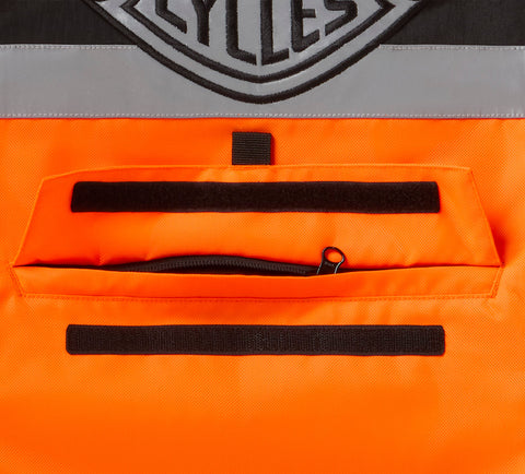 Men's H-D Hi-Vis Vest Hi-Vis Orange Motorcycle Riding Safety Vest Lightweight Polyester Reflective Vest