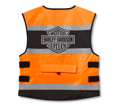 Men's H-D Hi-Vis Vest Hi-Vis Orange Motorcycle Riding Safety Vest Lightweight Polyester Reflective Vest