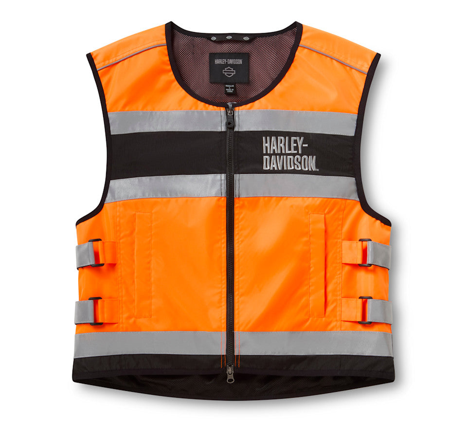Men's H-D Hi-Vis Vest Hi-Vis Orange Motorcycle Riding Safety Vest Lightweight Polyester Reflective Vest