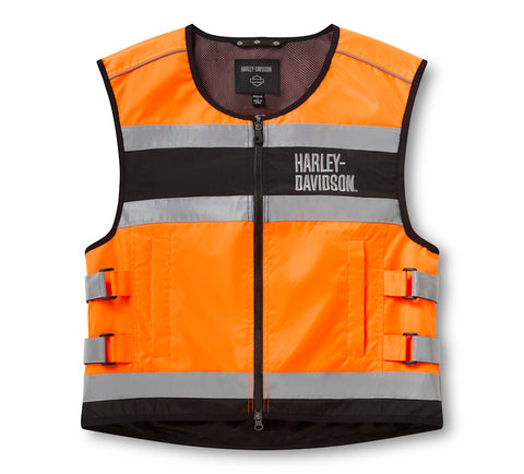 Men's H-D Hi-Vis Vest Hi-Vis Orange Motorcycle Riding Safety Vest Lightweight Polyester Reflective Vest