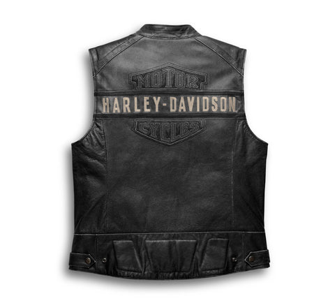 Men's Passing Link Leather Vest Black Motorcycle Biker Genuine Leather Riding Sleeveless Jacket