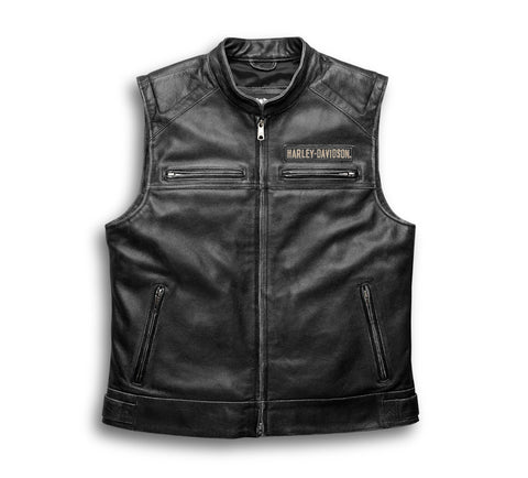 Men's Passing Link Leather Vest Black Motorcycle Biker Genuine Leather Riding Sleeveless Jacket
