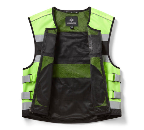 Men's H-D Hi-Vis Vest Hi-Vis Yellow Motorcycle Riding Safety Vest Lightweight Reflective Polyester Vest