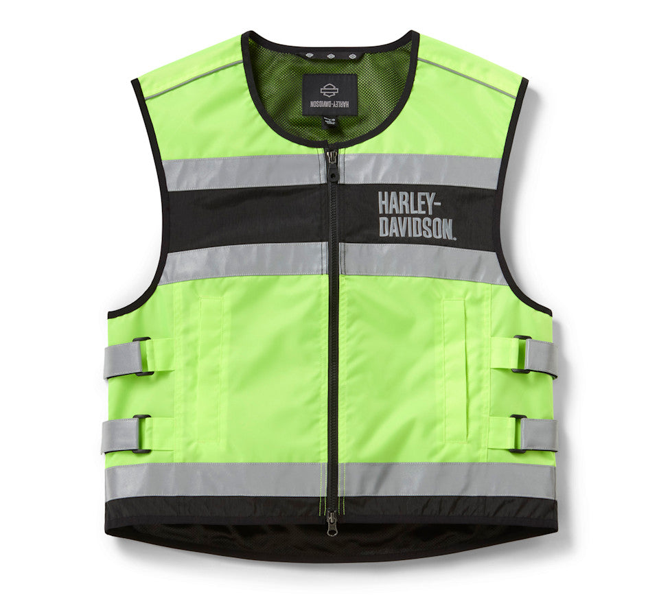 Men's H-D Hi-Vis Vest Hi-Vis Yellow Motorcycle Riding Safety Vest Lightweight Reflective Polyester Vest