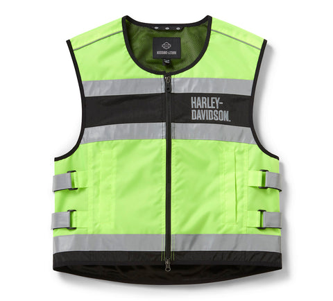 Men's H-D Hi-Vis Vest Hi-Vis Yellow Motorcycle Riding Safety Vest Lightweight Reflective Polyester Vest