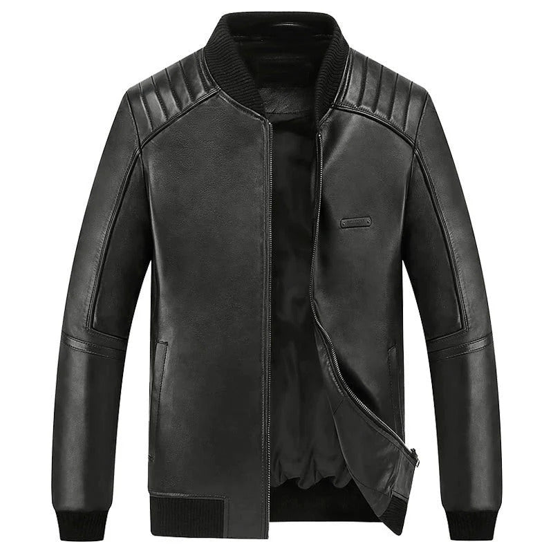 Men’s Padded Shoulder Leather Bomber Jacket