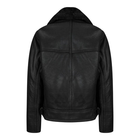 Women’s Vintage 100% Real Sheepskin Jacket - Black Leather Biker Aviator Coat